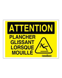 Enseigne ATTENTION – « PLANCHER GLISSANT LORSQUE MOUILLE (image) »